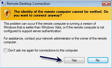 identity verification before connect with remote desktop