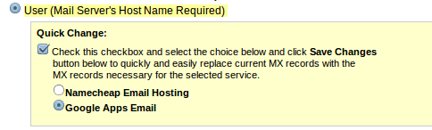 choose mx record to point only for google apps